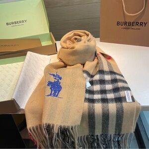 Burberry Tan and Blue Checkered Scarf